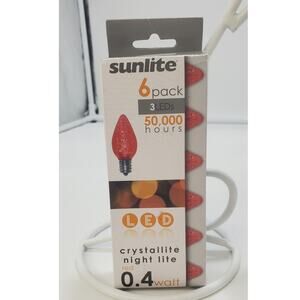 6 Pak Sunlite Crystallite night light bulbs, C7 Red .4watt LED NOS